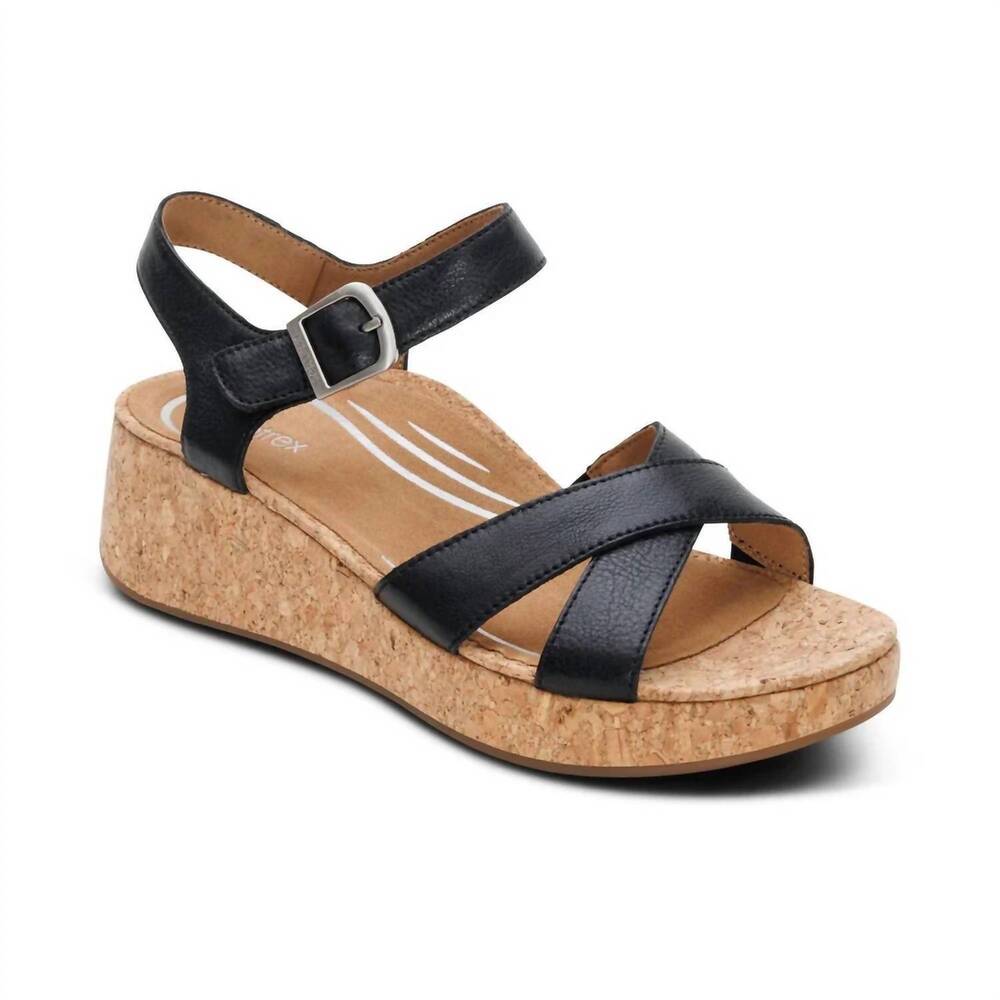 NEW AETREX women's flora adjustable quarter strap wedge in black